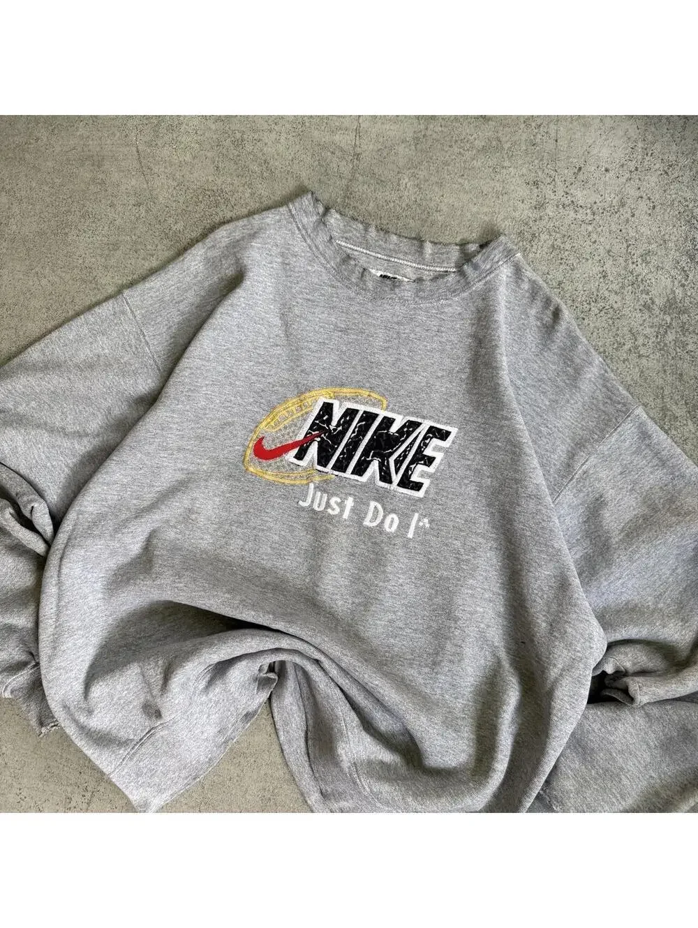 Vintage 90s Nike Embroidered Logo Grey Distressed Crewneck Sweatshirt